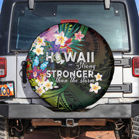 Hawaii Strong Spare Tire Cover Polynesian Tribal Tropical Flowers