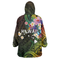 Hawaii Strong Wearable Blanket Hoodie Polynesian Tribal Tropical Flowers