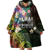 Hawaii Strong Wearable Blanket Hoodie Polynesian Tribal Tropical Flowers