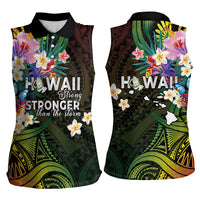 Hawaii Strong Women Sleeveless Polo Shirt Polynesian Tribal Tropical Flowers