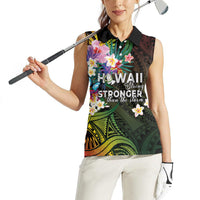 Hawaii Strong Women Sleeveless Polo Shirt Polynesian Tribal Tropical Flowers