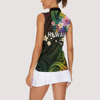 Hawaii Strong Women Sleeveless Polo Shirt Polynesian Tribal Tropical Flowers
