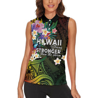 Hawaii Strong Women Sleeveless Polo Shirt Polynesian Tribal Tropical Flowers