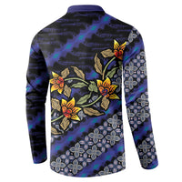 Indonesian Batik Motifs Pattern Floral Art Dark Blue Button Sweatshirt
