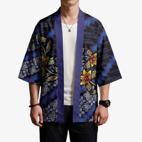 Indonesian Batik Motifs Pattern Floral Art Dark Blue Kimono