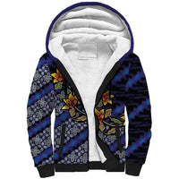 Indonesian Batik Motifs Pattern Floral Art Dark Blue Sherpa Hoodie