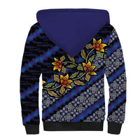 Indonesian Batik Motifs Pattern Floral Art Dark Blue Sherpa Hoodie