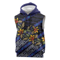 Indonesian Batik Motifs Pattern Floral Art Dark Blue Sleeveless Hoodie