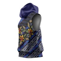 Indonesian Batik Motifs Pattern Floral Art Dark Blue Sleeveless Hoodie