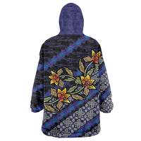 Indonesian Batik Motifs Pattern Floral Art Dark Blue Wearable Blanket Hoodie