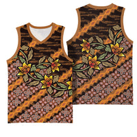 Indonesian Batik Motifs Pattern Floral Art Orange Basketball Jersey