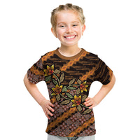 Indonesian Batik Motifs Pattern Floral Art Orange Kid T Shirt