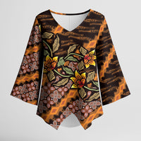 Indonesian Batik Motifs Pattern Floral Art Orange Kimono Sleeve Blouse