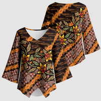 Indonesian Batik Motifs Pattern Floral Art Orange Kimono Sleeve Blouse