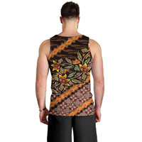 Indonesian Batik Motifs Pattern Floral Art Orange Men Tank Top