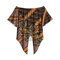 Indonesian Batik Motifs Pattern Floral Art Orange Off Shoulder Wrap Waist Top