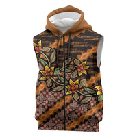 Indonesian Batik Motifs Pattern Floral Art Orange Sleeveless Zip Hoodie