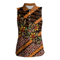 Indonesian Batik Motifs Pattern Floral Art Orange Women Sleeveless Polo Shirt