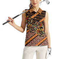 Indonesian Batik Motifs Pattern Floral Art Orange Women Sleeveless Polo Shirt