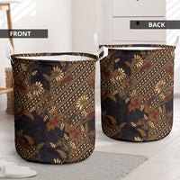 Indonesian Parang Batik Laundry Basket Brown Gold Floral Pattern