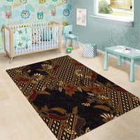 Indonesian Parang Batik Area Rug Brown Gold Floral Pattern