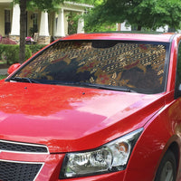 Indonesian Parang Batik Auto Sun Shade Brown Gold Floral Pattern
