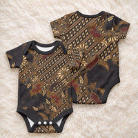 Indonesian Parang Batik Baby Onesie Brown Gold Floral Pattern