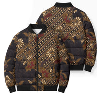 Indonesian Parang Batik Bomber Puffer Jacket Brown Gold Floral Pattern