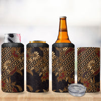 Indonesian Parang Batik 4 in 1 Can Cooler Tumbler Brown Gold Floral Pattern