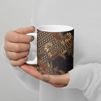 Indonesian Parang Batik Ceramic Mug Brown Gold Floral Pattern