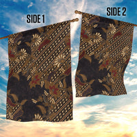 Indonesian Parang Batik Garden Flag Brown Gold Floral Pattern