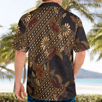 Indonesian Parang Batik Hawaiian Shirt Brown Gold Floral Pattern