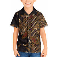 Indonesian Parang Batik Hawaiian Shirt Brown Gold Floral Pattern