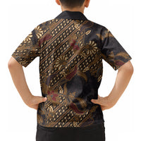 Indonesian Parang Batik Hawaiian Shirt Brown Gold Floral Pattern