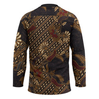 Indonesian Parang Batik Hockey Jersey Brown Gold Floral Pattern