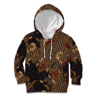 Indonesian Parang Batik Kid Hoodie Brown Gold Floral Pattern