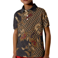 Indonesian Parang Batik Kid Polo Shirt Brown Gold Floral Pattern