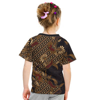 Indonesian Parang Batik Kid T Shirt Brown Gold Floral Pattern