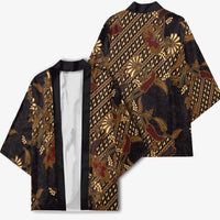 Indonesian Parang Batik Kimono Brown Gold Floral Pattern