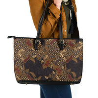 Indonesian Parang Batik Leather Tote Bag Brown Gold Floral Pattern