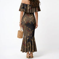 Indonesian Parang Batik Mermaid Dress Brown Gold Floral Pattern