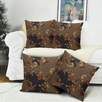 Indonesian Parang Batik Pillow Cover Brown Gold Floral Pattern