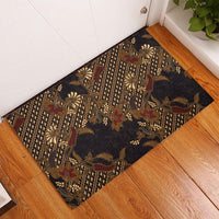 Indonesian Parang Batik Rubber Doormat Brown Gold Floral Pattern