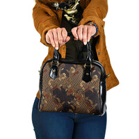 Indonesian Parang Batik Shoulder Handbag Brown Gold Floral Pattern
