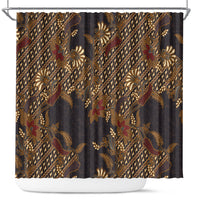 Indonesian Parang Batik Shower Curtain Brown Gold Floral Pattern