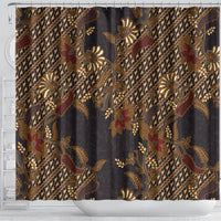 Indonesian Parang Batik Shower Curtain Brown Gold Floral Pattern