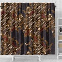 Indonesian Parang Batik Shower Curtain Brown Gold Floral Pattern