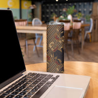 Indonesian Parang Batik Skinny Tumbler Brown Gold Floral Pattern