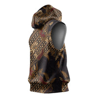 Indonesian Parang Batik Sleeveless Hoodie Brown Gold Floral Pattern