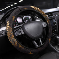Indonesian Parang Batik Steering Wheel Cover Brown Gold Floral Pattern
